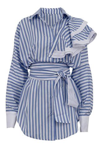 Asymmetrical Ruffle Belted Shirt Dress