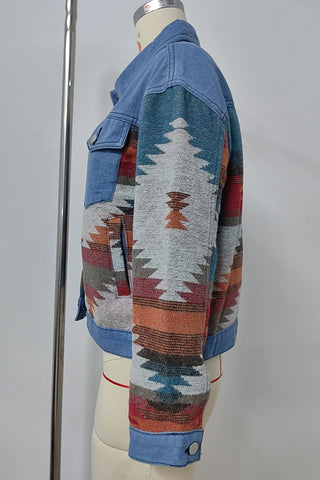 Aztec Pattern Denim Jacket