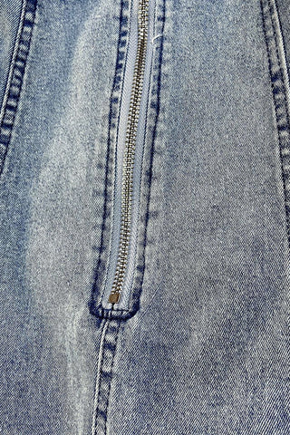 Zip-Front Denim Flared Dress