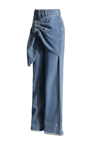 Wide-Leg Denim Jeans with Belt Detail