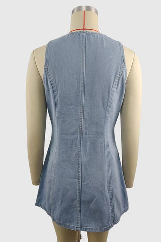Button-Front Denim Mini Dress