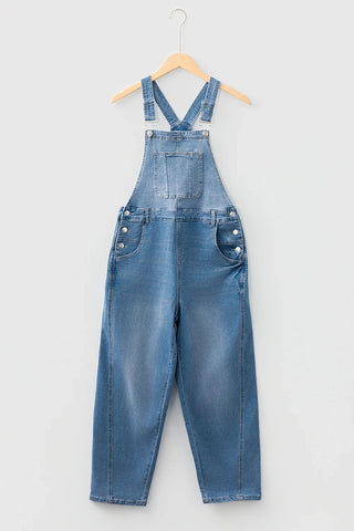 Adjustable Buckle Barrel Denim Overalls