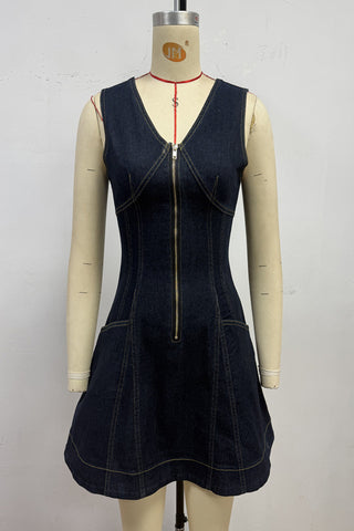 Zip-Front Denim Dress