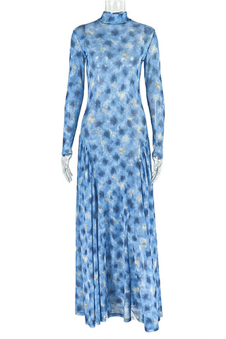 Long-Sleeve Printed Maxi Dress