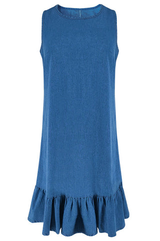 Button-Back Denim Dress