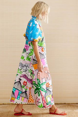 Colorful Cartoon Print Midi Dress