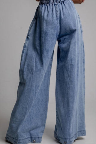 High-Waisted Wide-Leg Denim Pants