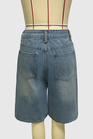 Casual Pleat Denim Shorts