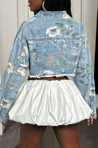 Cropped Floral Denim Jacket