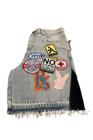Patchwork Design Denim Shorts
