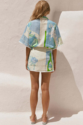 Belted Scarf Print Shirt Romper