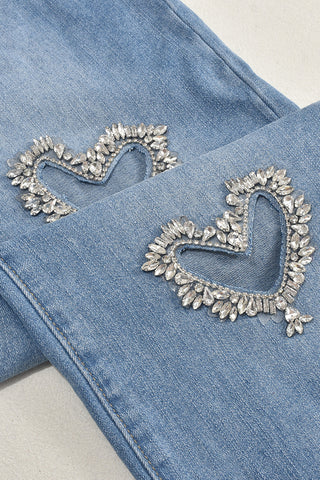 Heart Patch Wide-Leg Denim Pants