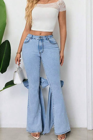 Bow-Accent Flare Jeans