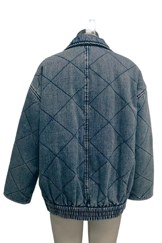 Quilted Zip-Front Denim Jacket