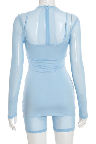 Long-Sleeve Mesh Romper with Layered Dress Set