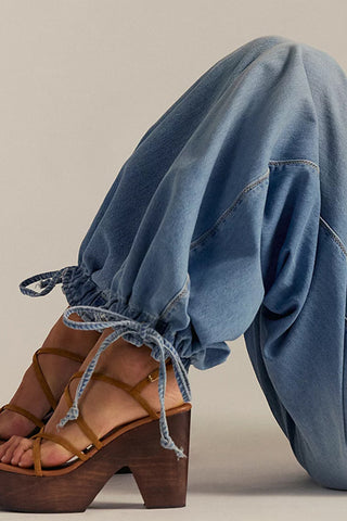 Elastic-Cuff Straight Denim Jeans