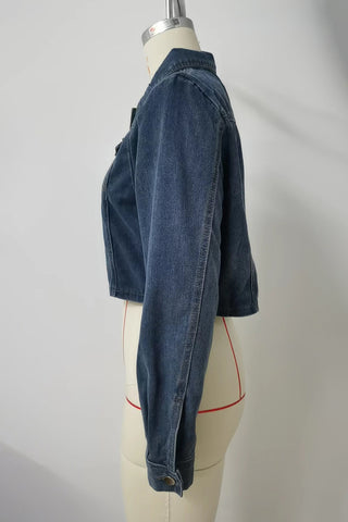 Cropped Button-Front Denim Jacket