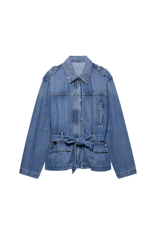 Tie-Waist Denim Jacket