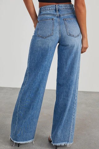 Frayed Hem Straight Leg Jeans