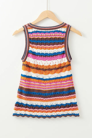 Striped Knit Crew Neck Sweater Vest