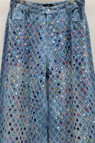 Rhinestone Straight-Leg Jeans