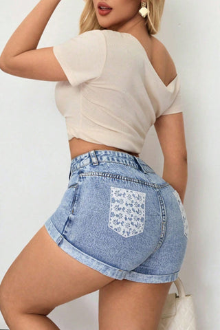 High-Waist Rolled Hem Jean Shorts