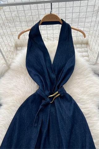 Halter Tie Denim Dress