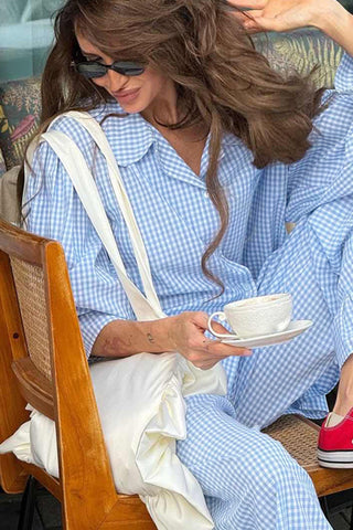 Ruffle-Trim Checkered Pants Set