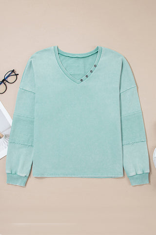 V-Neck Button-Accent Sweatshirt
