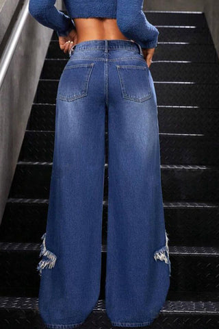 Distressed Wide-Leg Jeans