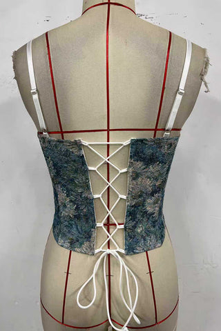 Lace-Up Floral Corset Top