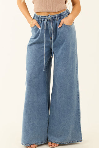 Wide-Leg Casual Denim Pants