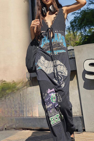 Graphic Patchwork Sleeveless Casual Dress