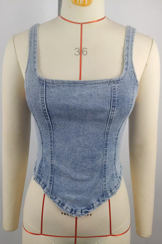 Square-Neck Denim Tank Top