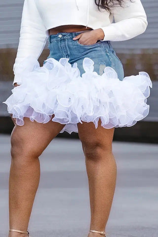 Denim Skirt with Ruffled Hem