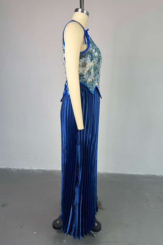 Floral Corset and Pleated Skirt Set