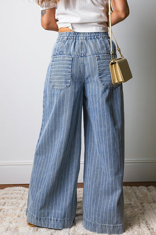 Striped Wide-Leg Denim Pants