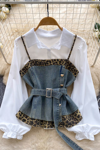 Belted Denim Combo Blouse