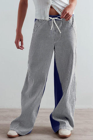 Stripe Drawstring Straight-Leg Jeans