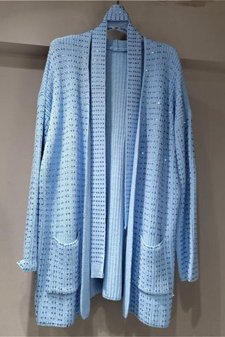 Embellished Open-Front Knit Cardigan