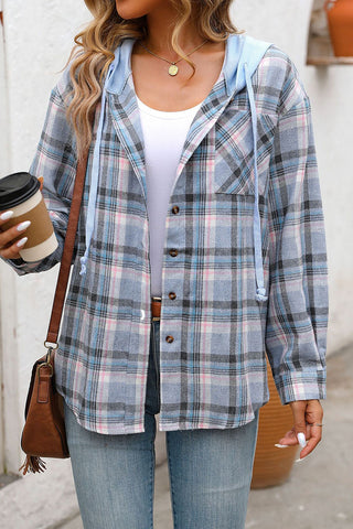 Casual Plaid Hooded Shirt