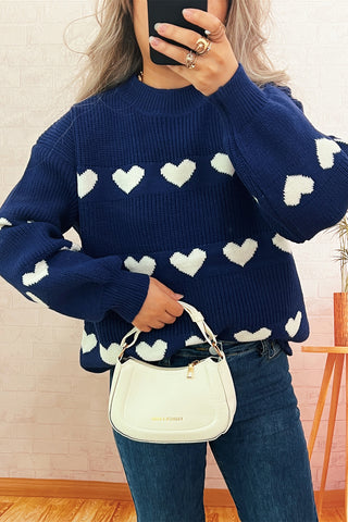 Cozy Heart Pattern Knit Sweater