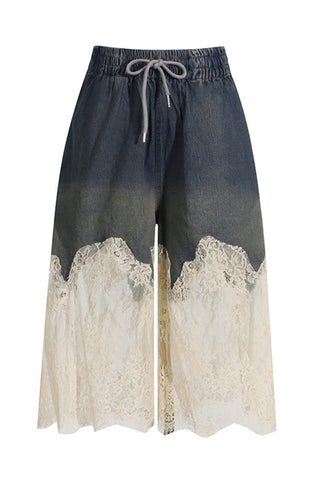 Lace-Trim Denim Short