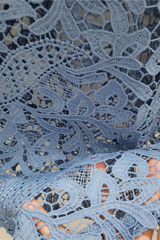 Lace-Overlay Distressed Wide Leg Jeans