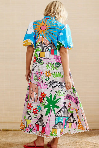 Colorful Cartoon Print Midi Dress