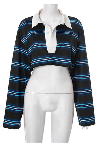 Striped Cropped Polo Shirt