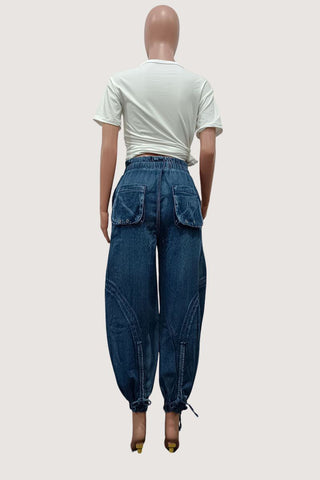 Denim Cargo Barrel Jeans