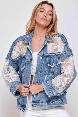 Lace Sleeve Denim Jacket