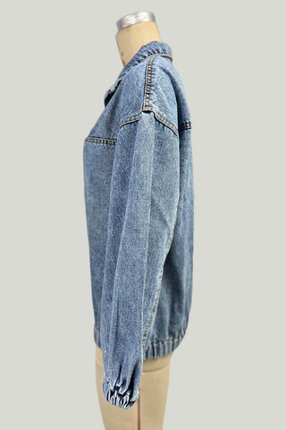 Zip-Front Denim Pullover Blouse