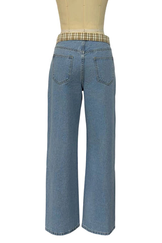 Fold-Over Waist Wide Leg Jeans